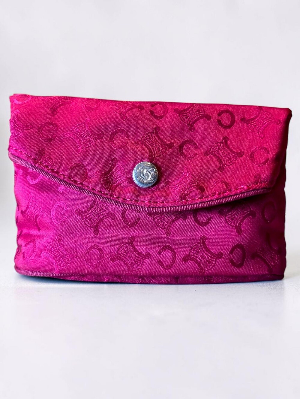 Celine Monogram Nylon Pouch Bag Red Cosmetic Make Up Case
